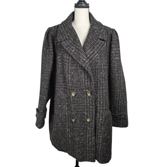 VTG Dani Colby Brown Tweed Wool Blend Coat Women 24W Double Breasted Winter - Picture 2 of 12